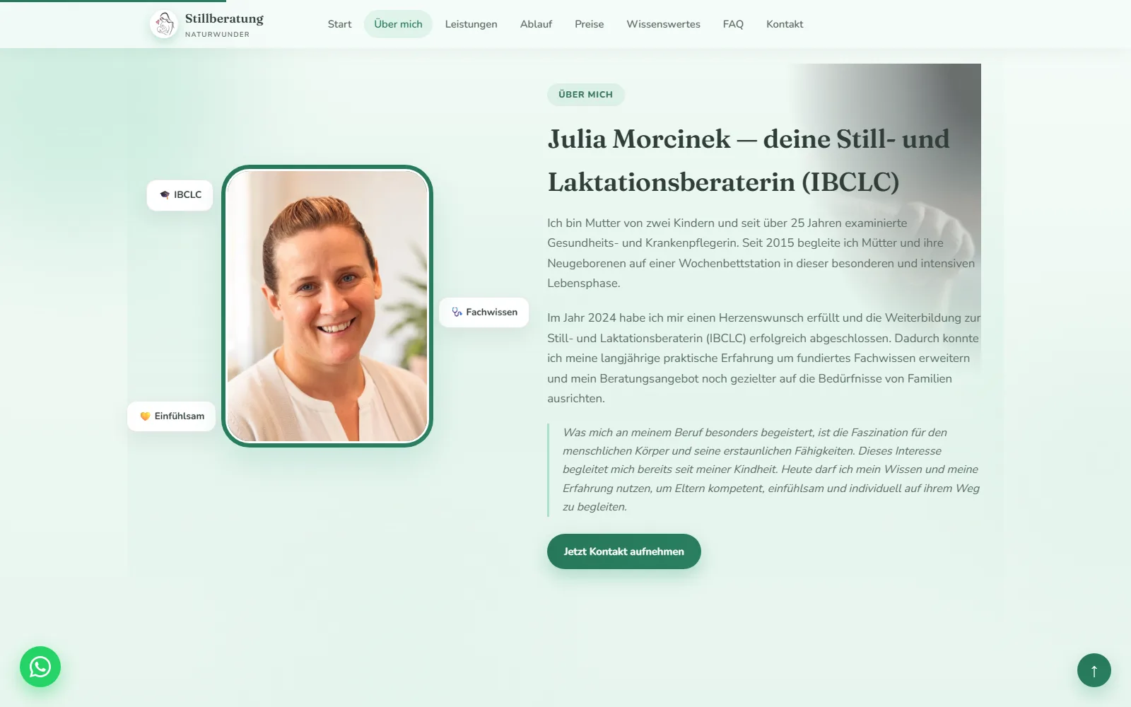 Website Stillberatung Naturwunder, Abschnitt Über mich